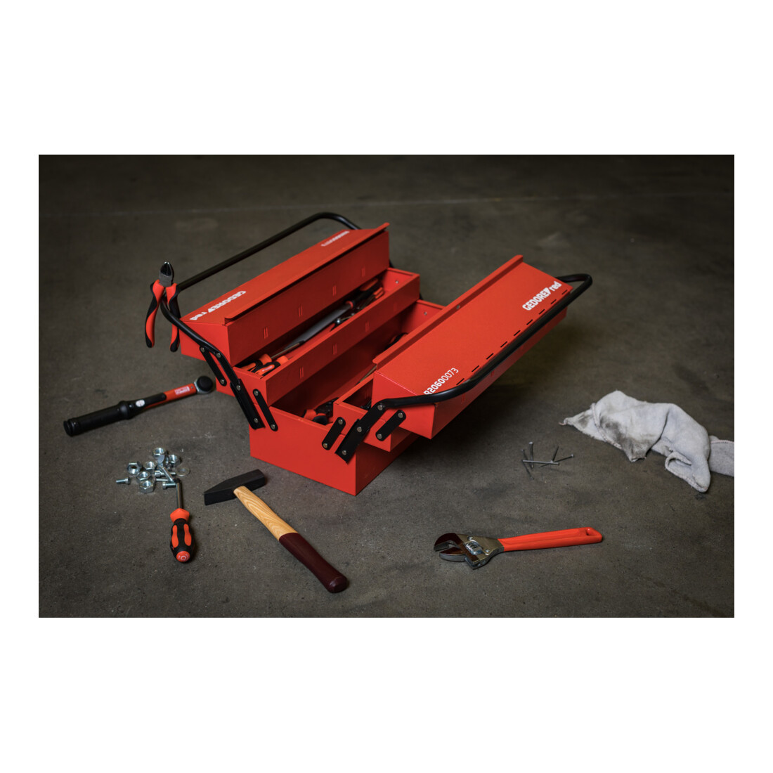 Gedore red Werkzeugkasten, 5 Fächer, groß, leer, Maße (LxBxH): 260x535x210 mm, rot, Stahlblech, Sortierbox, R20600073
