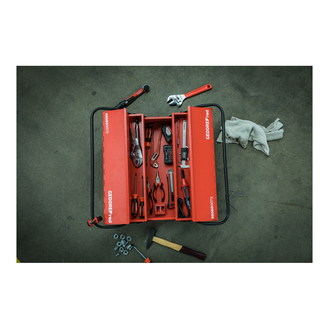 Gedore red Werkzeugkasten, 5 Fächer, groß, leer, Maße (LxBxH): 260x535x210 mm, rot, Stahlblech, Sortierbox, R20600073