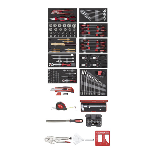 Gedore Red Werkzeugwagen MECHANIC R69003000 mit 6 Schubladen R20152006 + Sortiment R21010002 166-teilig