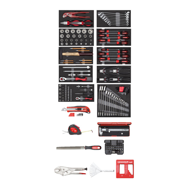 Gedore Red Werkzeugwagen MECHANIC R69003000 mit 6 Schubladen R20152006 + Sortiment R21010002 166-teilig