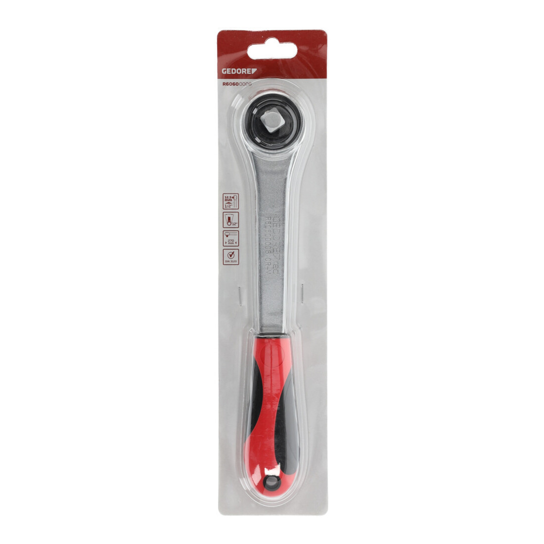 Gedore red Zahnradknarre mit ergonomischem 2K-Griff, Grobverzahnt mit 30 Zähnen, 1/2 Zoll, Rot/Schwarz