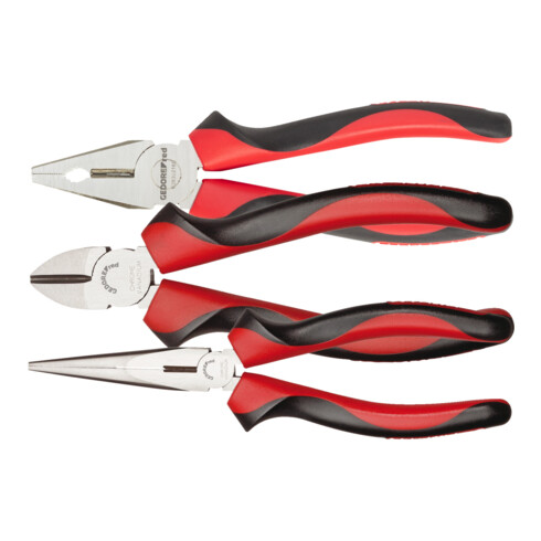 Gedore red Zangen-Satz, Werkzeug-Set mit Kombinationszange/Seitenschneider/Flachrundzange, R28002003