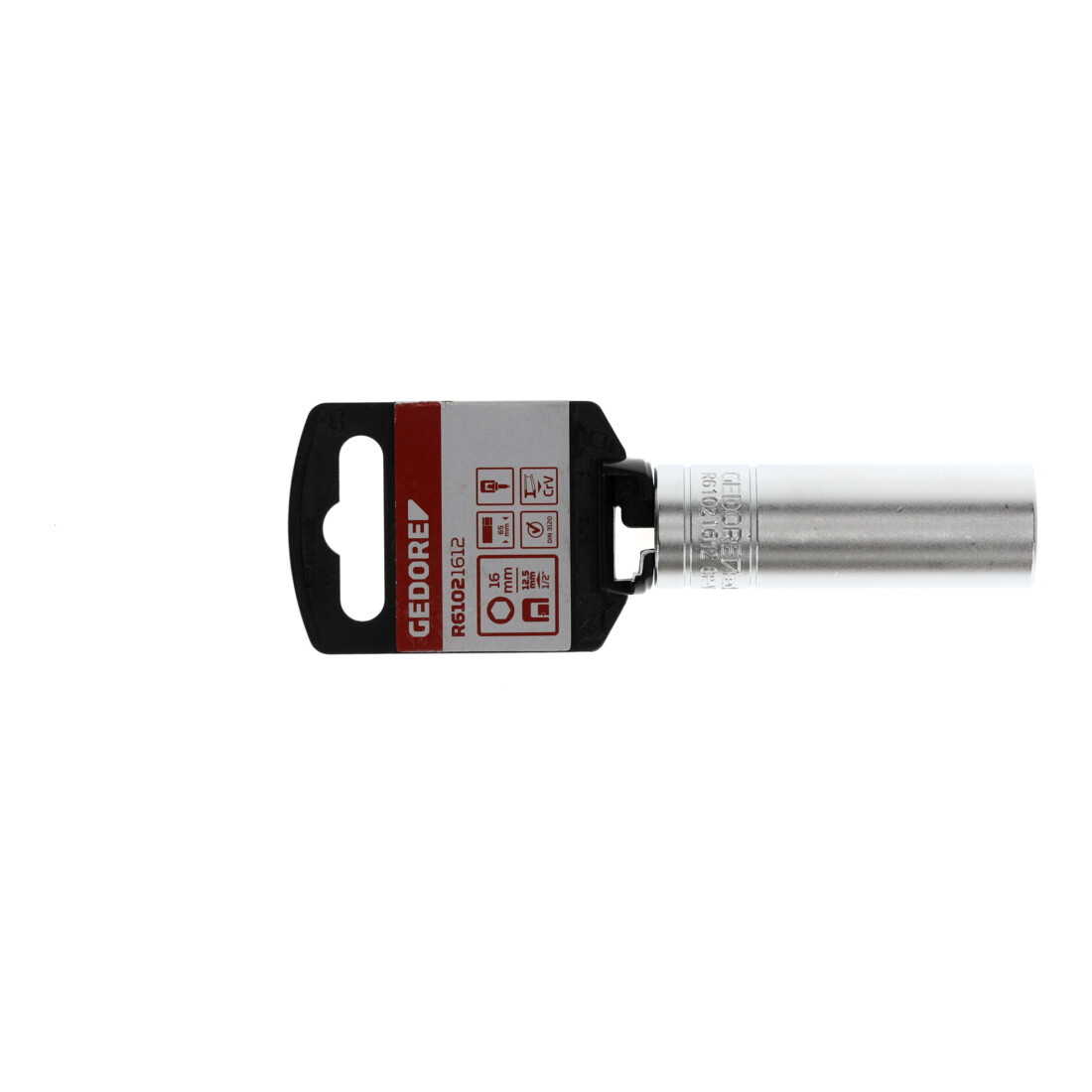 Gedore red Zündkerzeneinsatz, 1/2" 12,5 mm, SW 16 mm, handbetätigt, 65 mm lang, matt verchromt, für Zündkerzen, R61021612