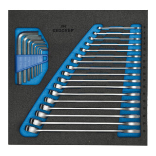 Gedore ringsteeksleutelset + offset schroevendraaier in check tool module 25-delig