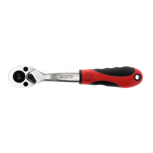 Gedore red Cliquet à levier coudé avec poignée ergonomique 2K, déclenchement par bouton-poussoir, grossièrement denté avec 36 dents, 1/4 pouce, tube en acier, rouge/noir