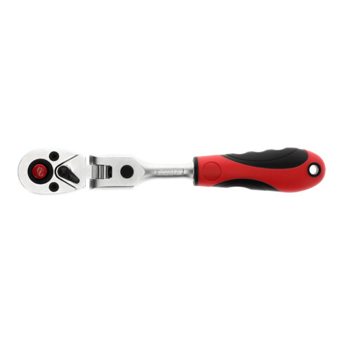 Gedore red Cliquet à tête pivotante avec poignée ergonomique 2K, déclenchement par bouton-poussoir, denture fine 72 dents, 1/4 pouce, tube en acier, rouge/noir