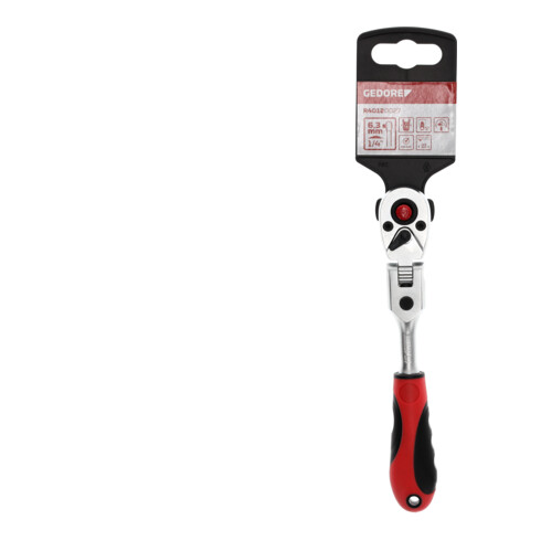 Gedore red Cliquet à tête pivotante avec poignée ergonomique 2K, déclenchement par bouton-poussoir, denture fine 72 dents, 1/4 pouce, tube en acier, rouge/noir