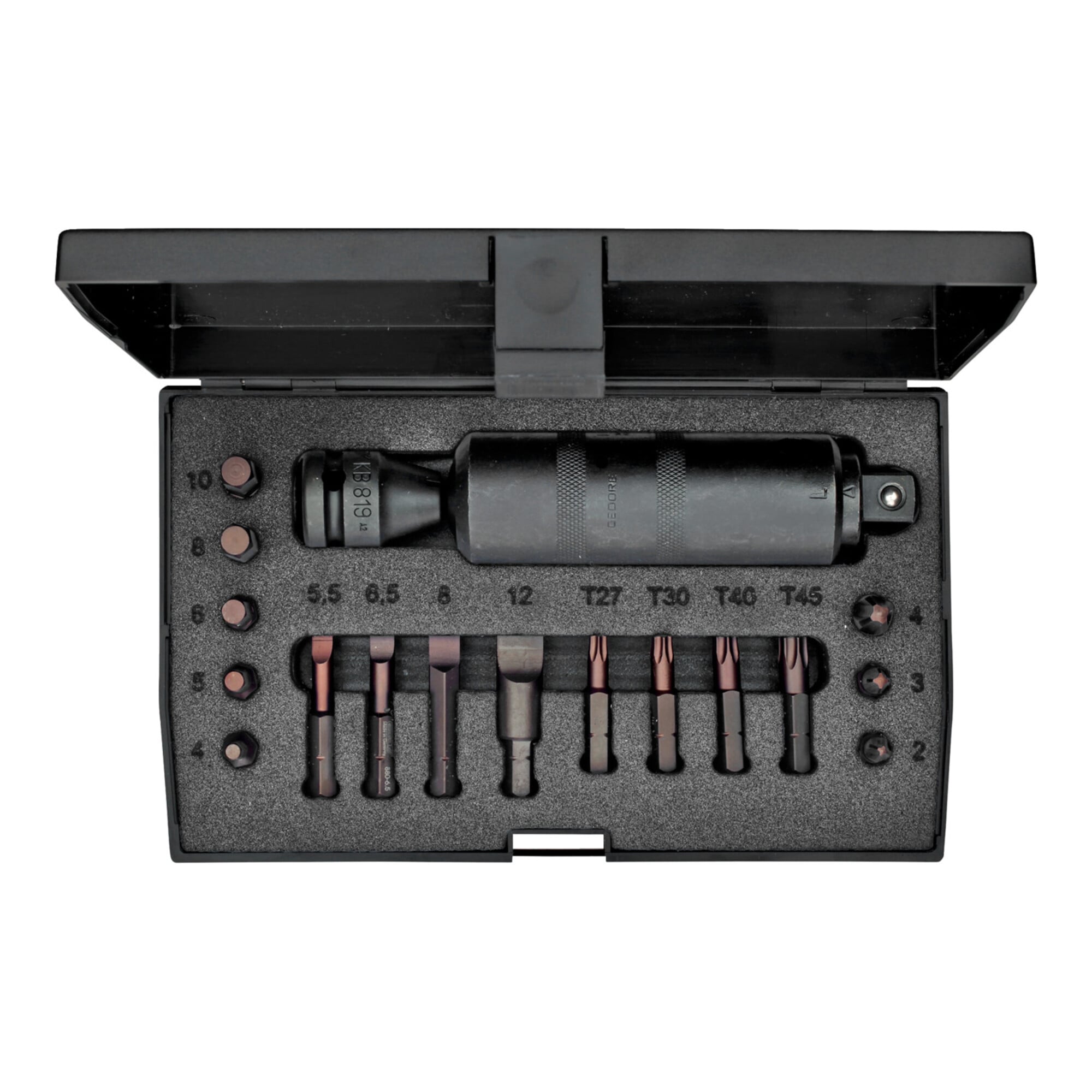 Gedore Schraubenlöser-Satz, 18-tlg, 1/2", rechts und links, Handschlagschrauber-Set mit Bits, Hammerbetätigung, K 1900-018