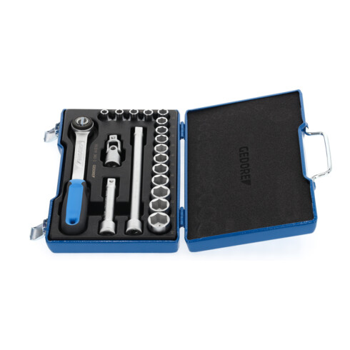 Gedore Set chiavi a bussola, 19 pezzi, esagonale, 1/2", 8-24mm, attrezzi, cricchetto, per auto, 19 JMU 3