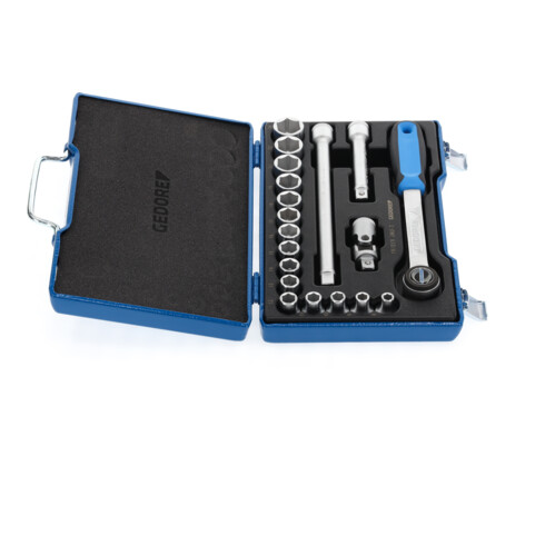 Gedore Set chiavi a bussola, 19 pezzi, esagonale, 1/2", 8-24mm, attrezzi, cricchetto, per auto, 19 JMU 3