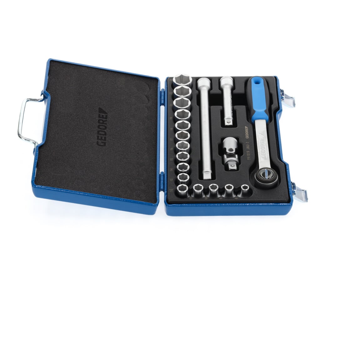 Gedore Set chiavi a bussola, 19 pezzi, esagonale, 1/2", 8-24mm, attrezzi, cricchetto, per auto, 19 JMU 3