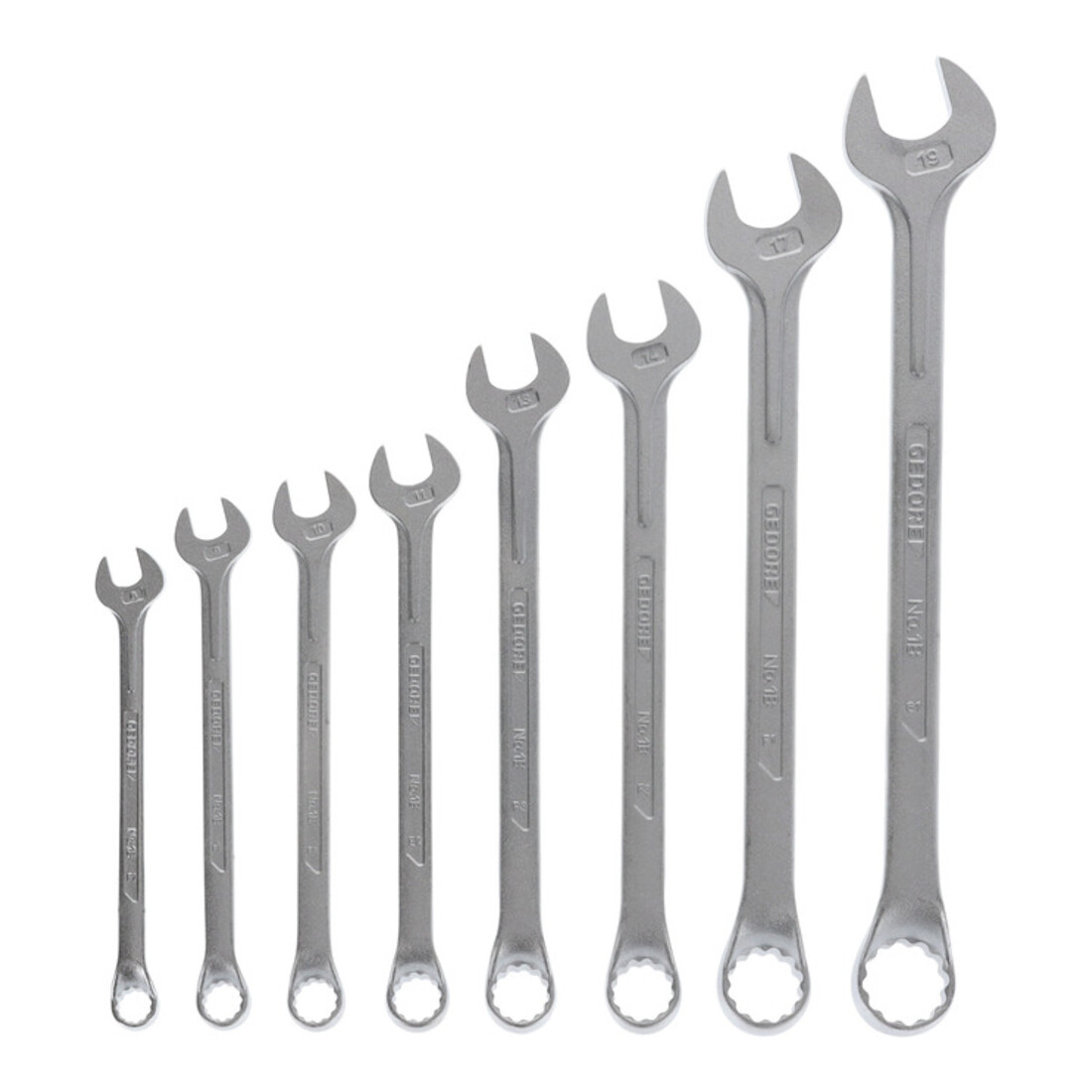 Gedore Set chiavi combinate a occhiello, 8 pezzi, SW 8-19 mm, piegate, 12 lati, profilo UD, set chiavi, 1 B-080