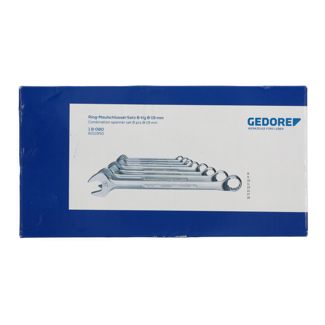 Gedore Set chiavi combinate a occhiello, 8 pezzi, SW 8-19 mm, piegate, 12 lati, profilo UD, set chiavi, 1 B-080