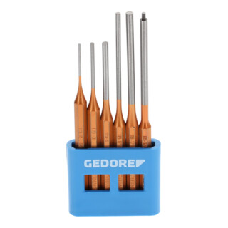 Gedore Set di cacciacotter con supporto in PVC, 6 pezzi, forma lunga, acciaio/verniciato, argento/rame