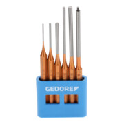 Gedore Set di cacciacotter con supporto in PVC, 6 pezzi, forma lunga, acciaio/verniciato, argento/rame