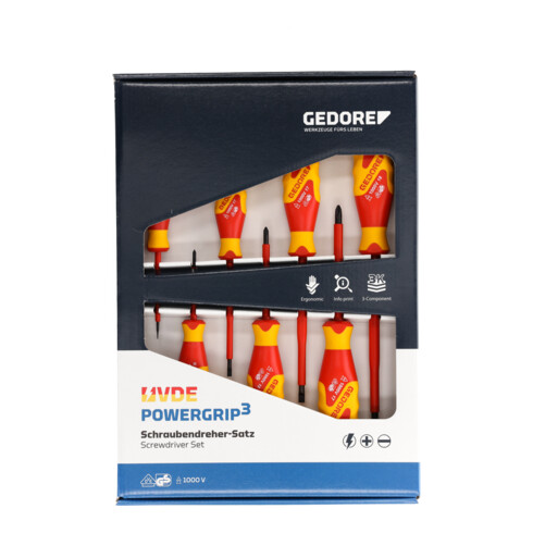 Gedore Set di cacciaviti, 7 pezzi, per viti a fessura e a croce, testato VDE, impugnatura ergonomica