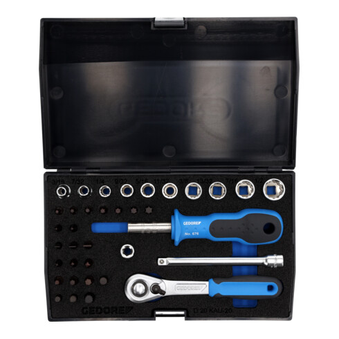 Gedore Set di chiavi a bussola, 37 pz, 12 punte, 1/4", 4-13mm, attrezzi, cricchetto con leva, per auto, D20 KAU 20