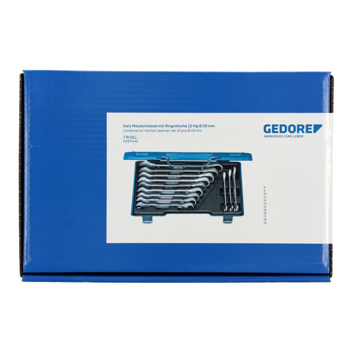 Gedore set steeksleutels met ringratel 12 delig 8-19 mm