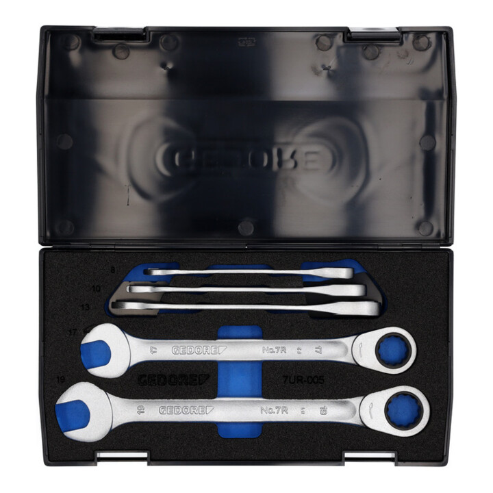 Gedore set steeksleutels met ringratel 5-delig 8-19 mm