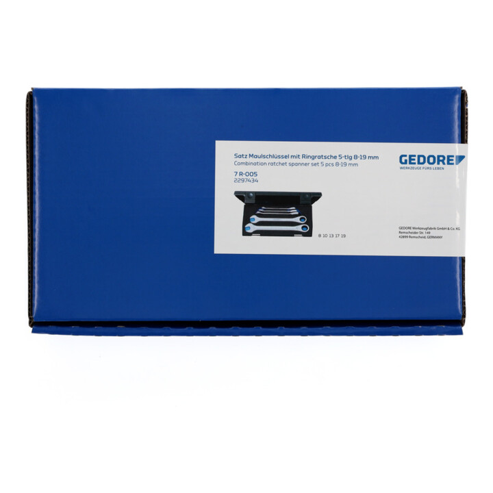 Gedore set steeksleutels met ringratel 5-delig 8-19 mm
