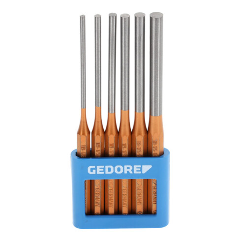 Gedore Splinttreiber-Satz inkl. PVC-Halter, 6-teilig, 3 - 10 mm, lange Form, Stahl/Lackierung, Silber/Kupfer
