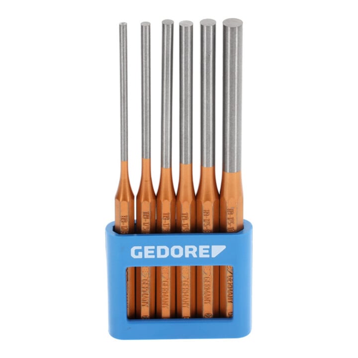 Gedore Splinttreiber-Satz inkl. PVC-Halter, 6-teilig, 3 - 10 mm, lange Form, Stahl/Lackierung, Silber/Kupfer