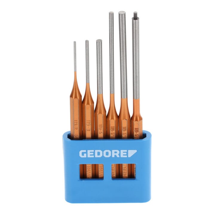 Gedore Splinttreiber-Satz inkl. PVC-Halter, 6-teilig, lange Form, Stahl/Lackierung, Silber/Kupfer
