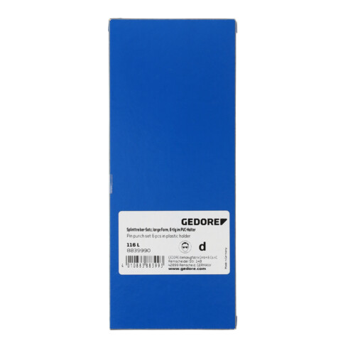 Gedore Splinttreiber-Satz inkl. PVC-Halter, 6-teilig, lange Form, Stahl/Lackierung, Silber/Kupfer