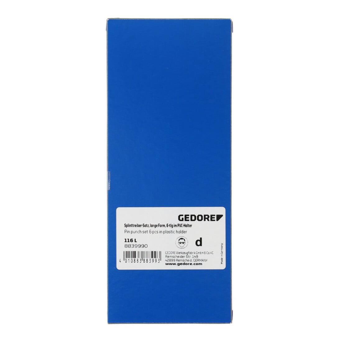 Gedore Splinttreiber-Satz inkl. PVC-Halter, 6-teilig, lange Form, Stahl/Lackierung, Silber/Kupfer