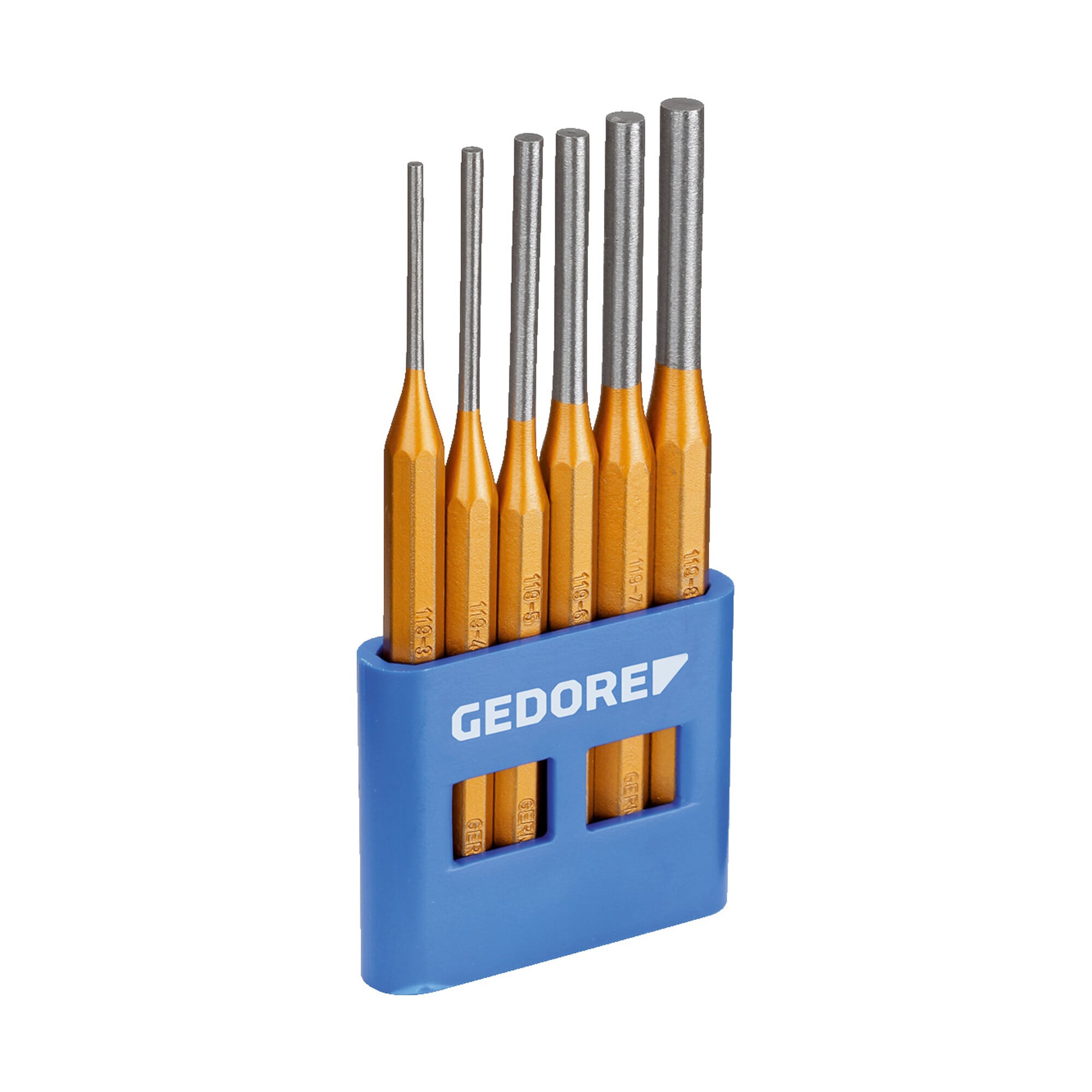 Gedore Splinttreiber-Satz inkl. PVC-Halter, 6-teilig, Stahl/Lackierung, Silber/Kupfer