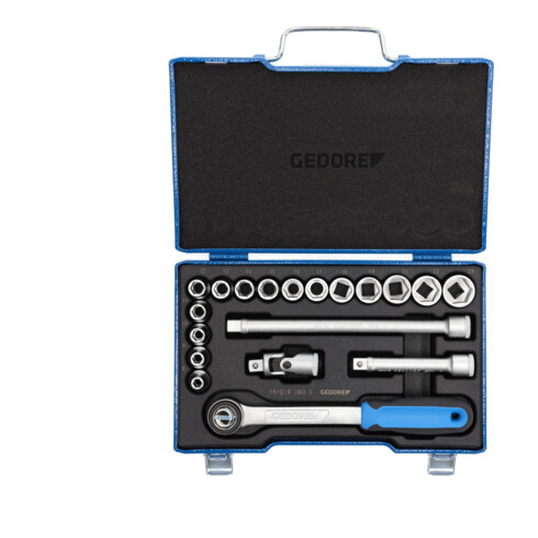 Gedore Steckdopsleutelset, 19-delig, 6-kant, 1/2 inch, 8-24mm, gereedschap, doppen ratel, voor auto, 19 JMU 3