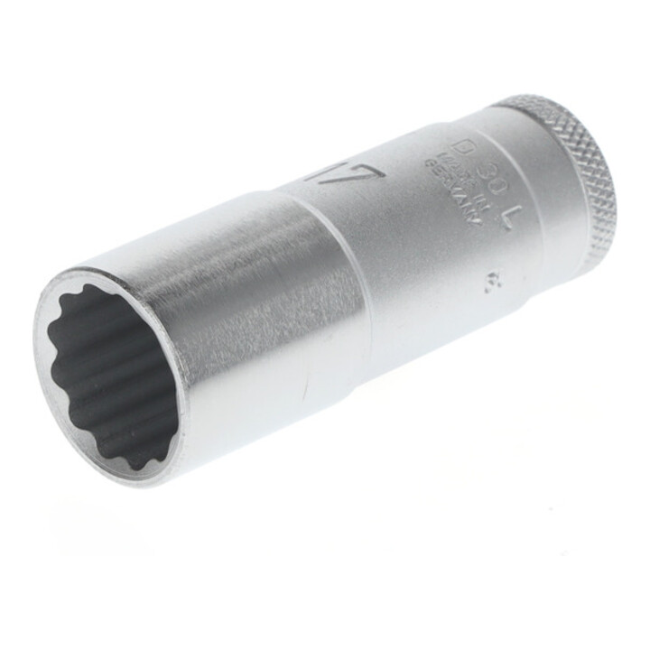 Gedore Steckschlüsseleinsatz lang, Nuss, 3/8'' 10 mm Antrieb, 12-kant, 17 mm Weite, D 30 L 17, Stahl verchromt