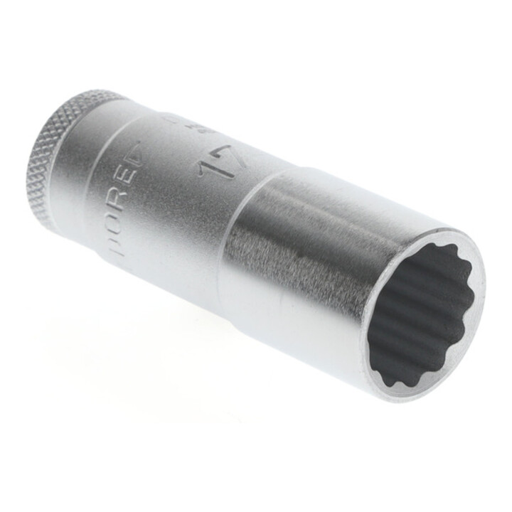 Gedore Steckschlüsseleinsatz lang, Nuss, 3/8'' 10 mm Antrieb, 12-kant, 17 mm Weite, D 30 L 17, Stahl verchromt