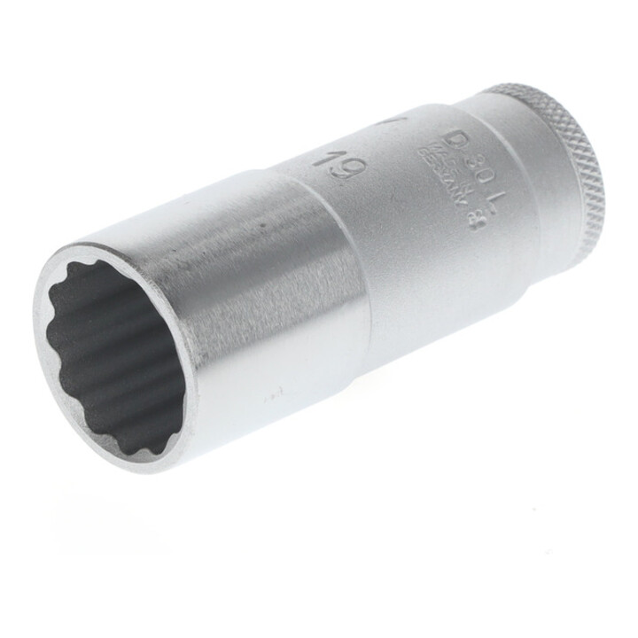 Gedore Steckschlüsseleinsatz lang, Nuss, 3/8'' 10 mm Antrieb, 12-kant, 19 mm Weite, D 30 L 19, Stahl verchromt