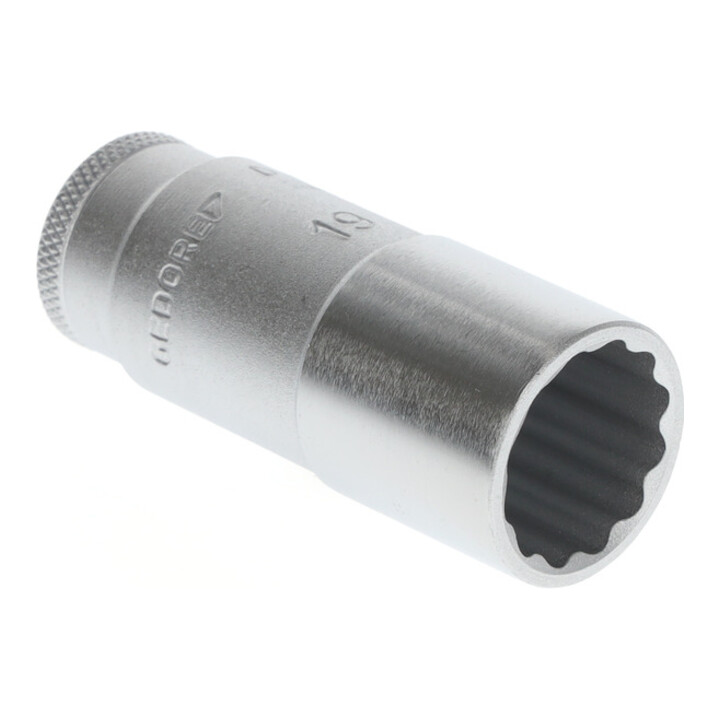 Gedore Steckschlüsseleinsatz lang, Nuss, 3/8'' 10 mm Antrieb, 12-kant, 19 mm Weite, D 30 L 19, Stahl verchromt