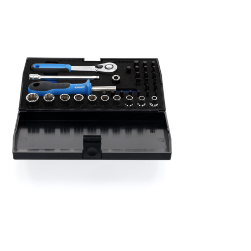Gedore Steckschlüsselsatz, 37-dlg, 12-kant, 1/4", 4-13mm, ratel, omkeerhendel, bits, voor auto, D20 KAU 20