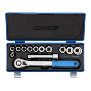 Gedore Steckschlüsselsatz, Set 13-teilig, 6-kant, 1/2 Zoll, 10-24mm, Werkzeug, Nüsse Knarre, für KFZ, 19 KMU 20-2