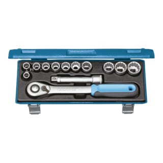 Gedore Steckschlüsselsatz, Set 13tlg, 6-/12-kant, 1/2 Zoll, 10-24mm, Werkzeug, Knarre Umschalthebel, für KFZ, D19 KMU-20