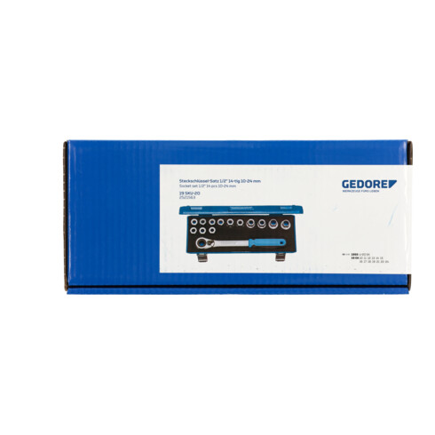 Gedore Steckschlüsselsatz, Set 14-teilig, 6-kant, 1/2 Zoll, 10-24mm, Werkzeug, Nüsse Knarre, für KFZ, 19 SKU 20