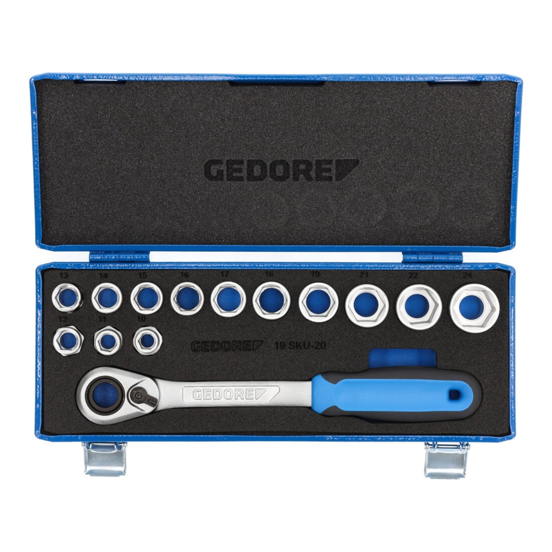 Gedore Steckschlüsselsatz, Set 14-teilig, 6-kant, 1/2 Zoll, 10-24mm, Werkzeug, Nüsse Knarre, für KFZ, 19 SKU 20
