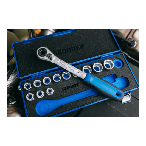 Gedore Steckschlüsselsatz, Set 14-teilig, 6-kant, 1/2 Zoll, 10-24mm, Werkzeug, Nüsse Knarre, für KFZ, 19 SKU 20