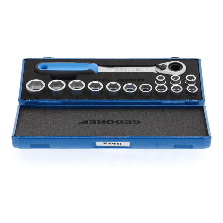 Gedore Steckschlüsselsatz, Set 14-teilig, 6-kant, 1/2 Zoll, 10-24mm, Werkzeug, Nüsse Knarre, für KFZ, 19 SKU 20
