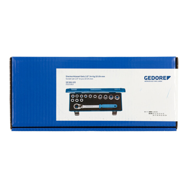 Gedore Steckschlüsselsatz, Set 14-teilig, 6-kant, 1/2 Zoll, 10-24mm, Werkzeug, Nüsse Knarre, für KFZ, 19 SKU 20