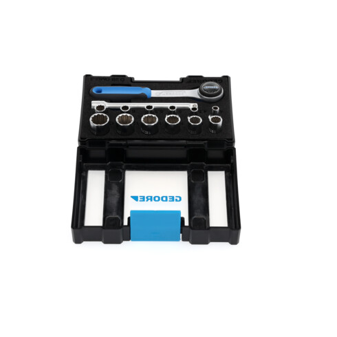 Gedore Steckschlüsselsatz, Set 14tlg,12-kant, 1/4 Zoll, 4-13mm, Werkzeug, Knarre Umschalthebel, für KFZ, D20 DMU 3