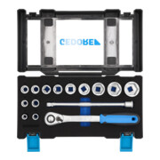 Gedore Steckschlüsselsatz, Set 15-teilig, 1/2 Zoll, Werkzeug, Nüsse Knarre Bits, für KFZ, 19 DMU 20, Blau