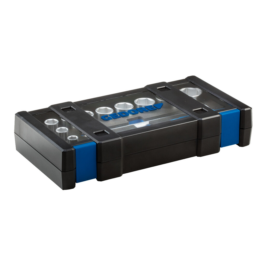 Gedore Steckschlüsselsatz, Set 15-teilig, 1/2 Zoll, Werkzeug, Nüsse Knarre Bits, für KFZ, 19 DMU 20, Blau