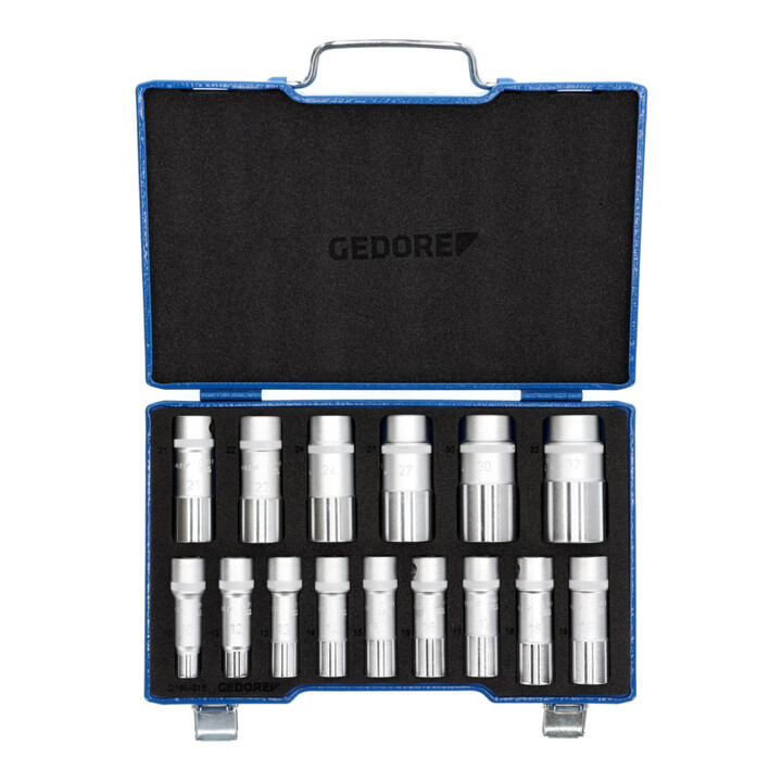 Gedore Steckschlüsselsatz, Set 15tlg, Doppel 6-kant, 1/2 Zoll, 10-24mm, Werkzeug, Knarre Umschalthebel, für KFZ, D19 KMU-20