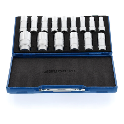 Gedore Steckschlüsselsatz, Set 15tlg, Doppel 6-kant, 1/2 Zoll, 10-24mm, Werkzeug, Knarre Umschalthebel, für KFZ, D19 KMU-20