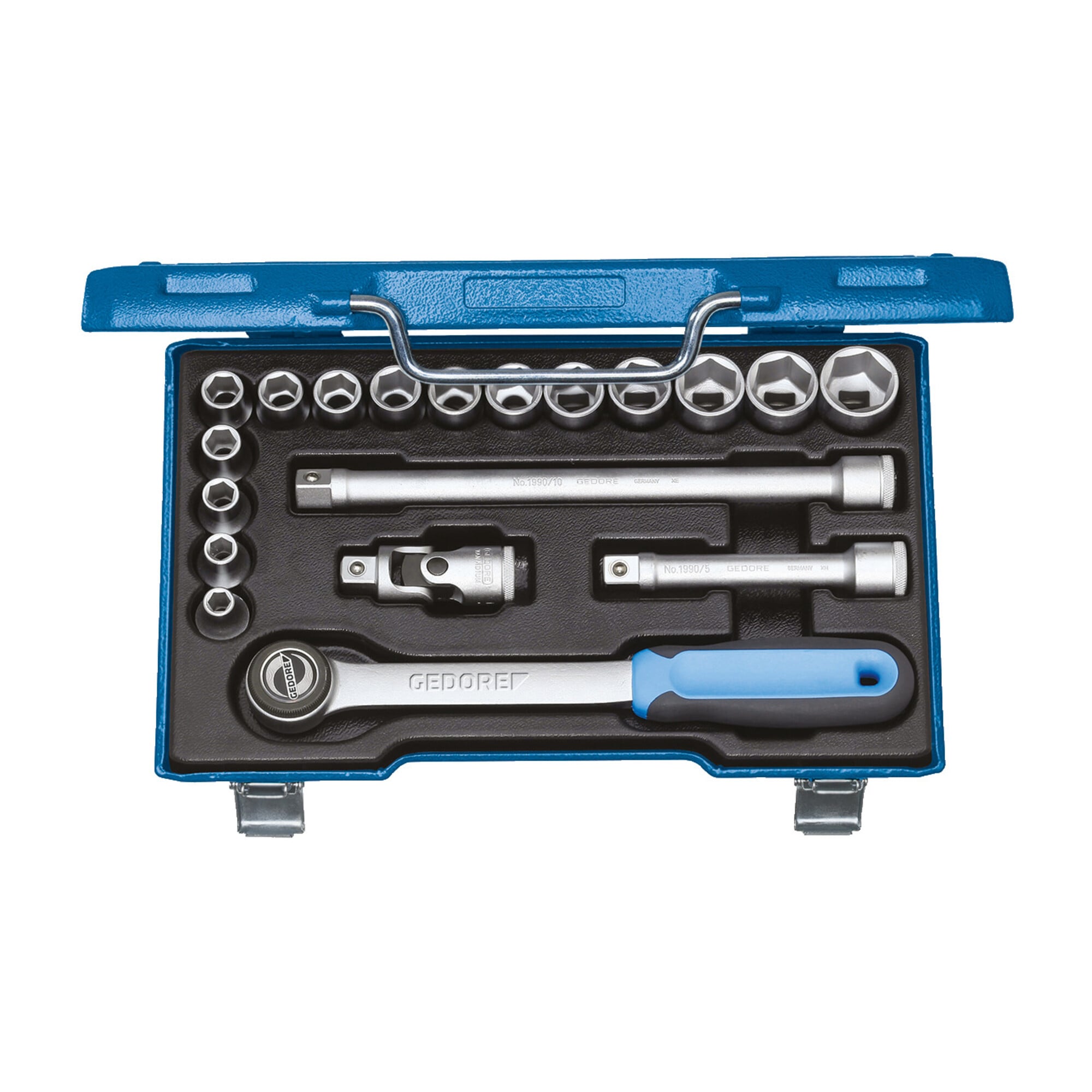 Gedore Steckschlüsselsatz, Set 19-teilig, 6-kant, 1/2 Zoll, 8-24mm, Werkzeug, Nüsse Knarre, für KFZ, 19 JMU 3