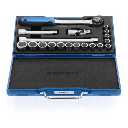 Gedore Steckschlüsselsatz, Set 19-teilig, 6-kant, 1/2 Zoll, 8-24mm, Werkzeug, Nüsse Knarre, für KFZ, 19 JMU 3